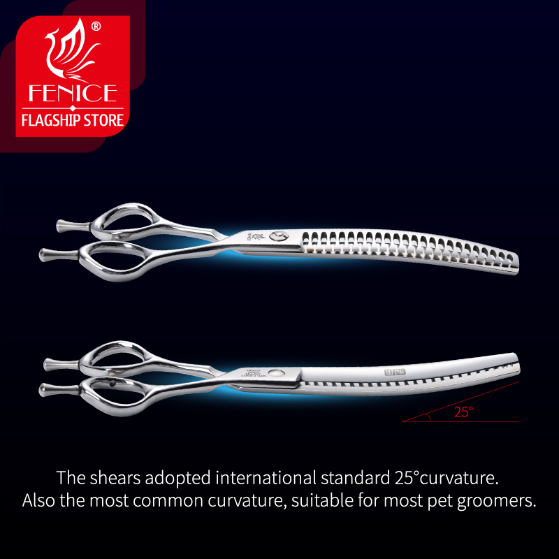 Fenice Professional Dog Grooming Shears - JP 440C Stainless Steel Curved Thinning Scissors Set for Precise & Effortless Cutting - 7.0/7.5 inch Size Options - Ergonomic Design for Comfort - Professional Grade Precision Grooming Tool with Easy Maintenance Features