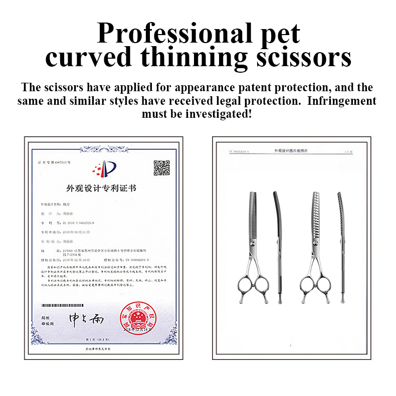 Fenice Professional Dog Grooming Shears - JP 440C Stainless Steel Curved Thinning Scissors Set for Precise & Effortless Cutting - 7.0/7.5 inch Size Options - Ergonomic Design for Comfort - Professional Grade Precision Grooming Tool with Easy Maintenance Features