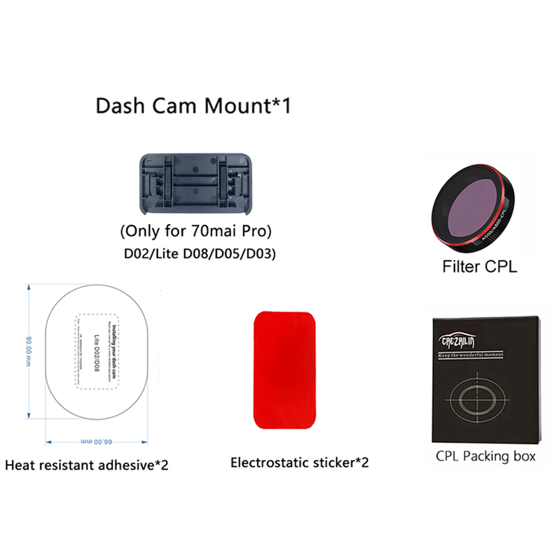 Universal Compatibility 360-Degree Rotation Dash Cam Mount for 70mai Dash Cam Pro D02 Lite D08 - Easy Installation, Durable Construction, CPL Filter Compatibility for Glare Reduction - Secure Attachment for Optimal Recording Angles and Coverage