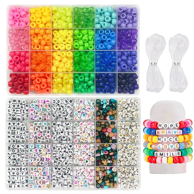 Premium 24-Color Rainbow Pony Beads Kit with 720pcs Plastic Beads and 980pcs Letter Beads for Personalized Friendship Bracelets - Ideal for Kandi Beads Projects, Festivals, and Gifts - High-Quality, Durable Materials for Crafters of All Ages