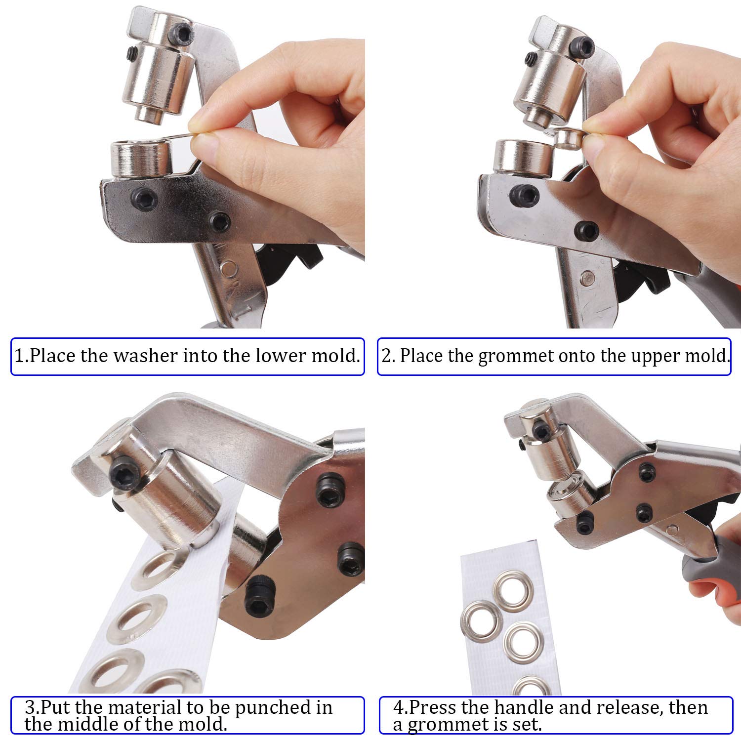 High-Quality Portable Grommet Tool Kit with Handheld Hole Punch Pliers for DIY Projects - Durable Hand Press Machine for Clothing Repairs, Leather Crafts, Banners, Curtains - Easy to Use with Silver Grommets - Compact and Lightweight Design for On-the-Go Crafting - Professional Results Guaranteed