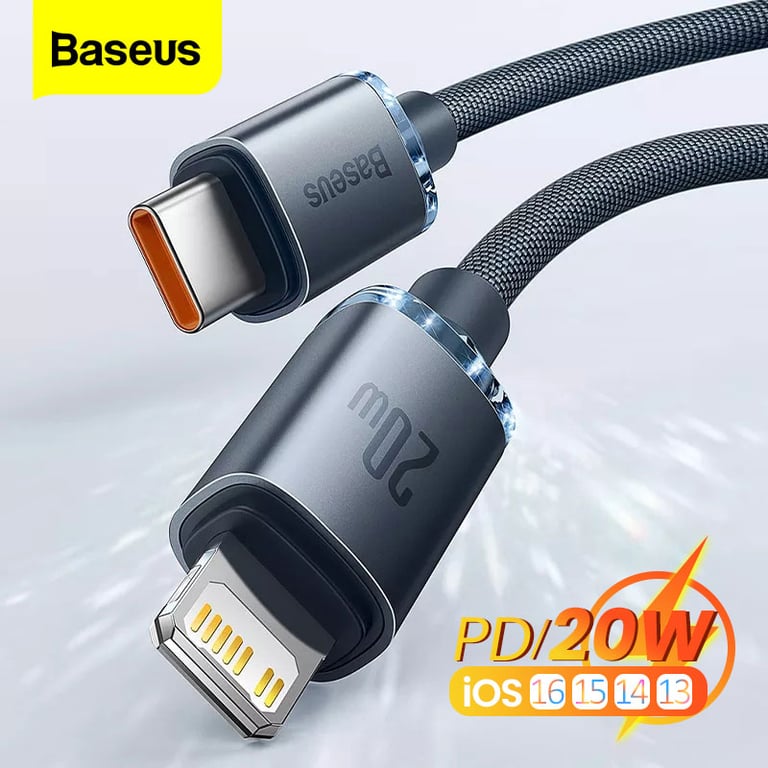 Baseus PD 20W USB Type C Cable for iPhone 14/13/12 Pro Max/11/Xs/X, iPad - Fast Charging, Durable Construction, Safe & Reliable, Flexible & Tangle-Free - Universal Compatibility with Advanced Safety Features