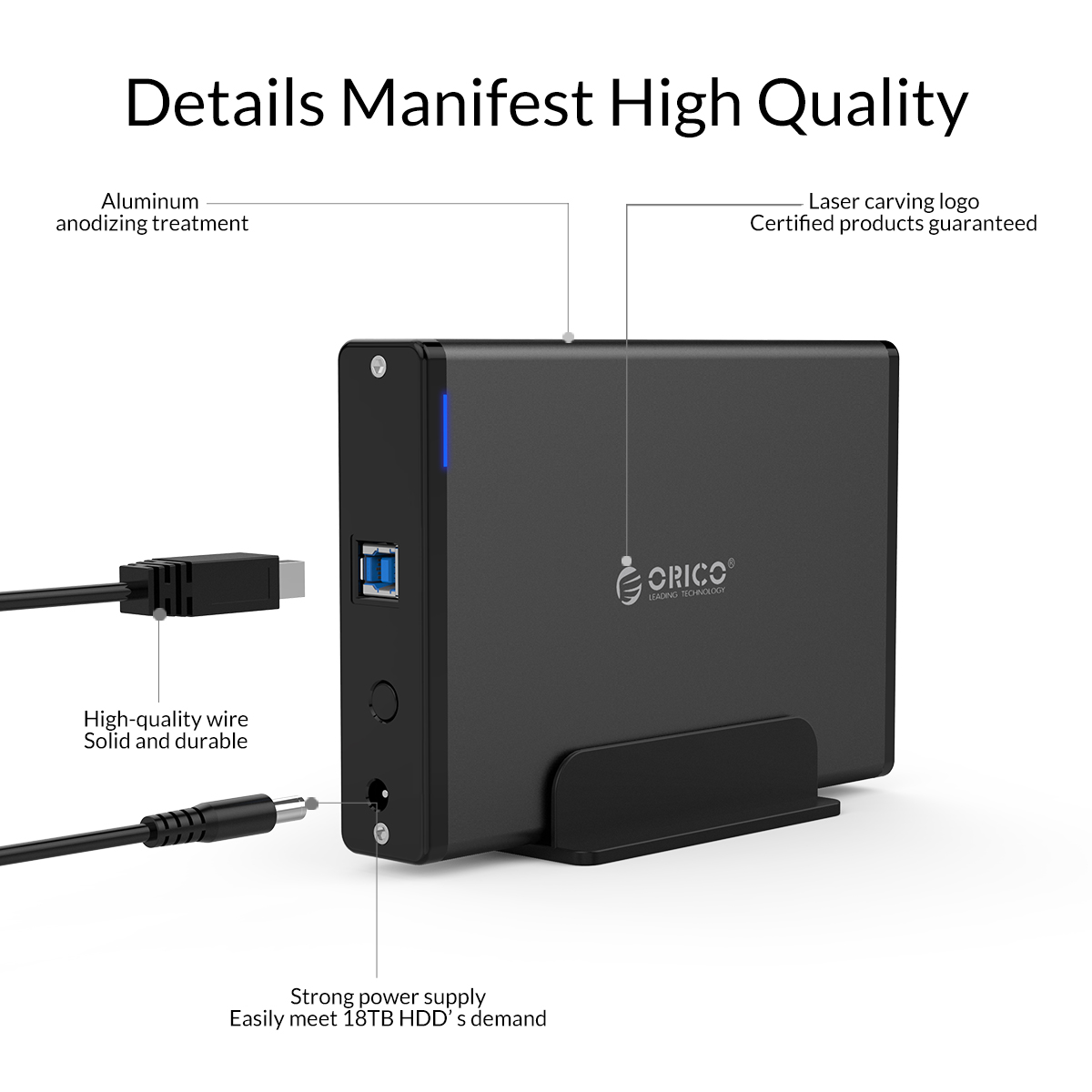 ORICO 3.5'' HDD Case with USB 3.0 Adapter for High-Speed Data Transfer up to 5Gbps, Wide Compatibility with 2.5'' and 3.5'' SATA Hard Drives, Durable Aluminum Housing for Protection and Heat Dissipation, Tool-Free Installation, Plug and Play for Windows, Mac, and Linux Systems