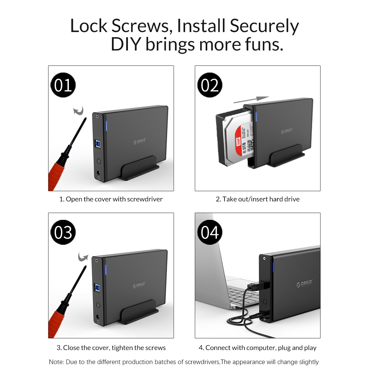 ORICO 3.5'' HDD Case with USB 3.0 Adapter for High-Speed Data Transfer up to 5Gbps, Wide Compatibility with 2.5'' and 3.5'' SATA Hard Drives, Durable Aluminum Housing for Protection and Heat Dissipation, Tool-Free Installation, Plug and Play for Windows, Mac, and Linux Systems
