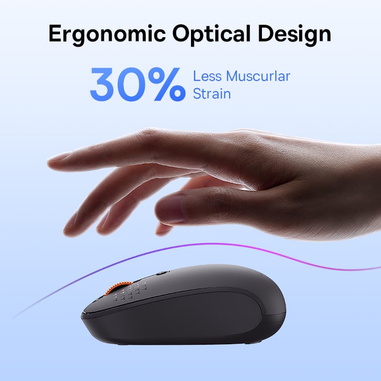 Baseus Bluetooth Mouse with 1600DPI Sensor, Silent Clicks, Ergonomic Design, and 2.4GHz USB Nano Receiver - Wireless Optical Mouse for Computer, Laptop, Tablet, MacBook - Advanced Bluetooth Technology for Stable Connection and Precise Tracking - Ideal for Work, Gaming, and Browsing