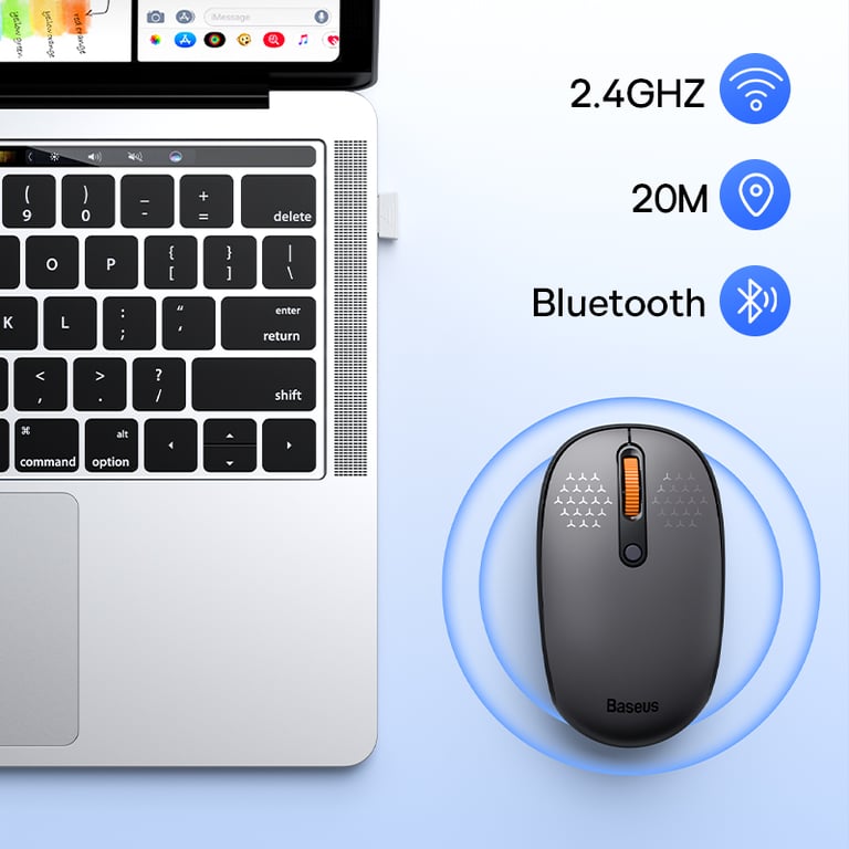 Baseus Bluetooth Mouse with 1600DPI Sensor, Silent Clicks, Ergonomic Design, and 2.4GHz USB Nano Receiver - Wireless Optical Mouse for Computer, Laptop, Tablet, MacBook - Advanced Bluetooth Technology for Stable Connection and Precise Tracking - Ideal for Work, Gaming, and Browsing