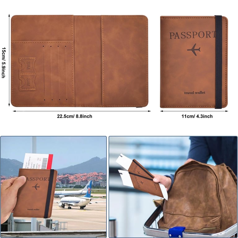Premium PU Leather Passport Holder with RFID Blocking Technology - Travel Wallet Case for Men and Women - Multiple Slots for Passports, Credit Cards, Boarding Passes, and Cash - Stylish and Practical Accessory for Secure and Organized Travel - Great Gift Idea for Globetrotters