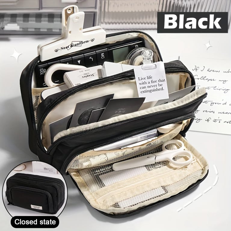 Large-Capacity Multi-Functional Pencil Case and Makeup Storage Bag with Durable Construction - Ideal for Students, Artists, and Travel - Portable and Stylish Stationery Box for Pens, Erasers, Cosmetics - Versatile Design for School, Work, and Home Use