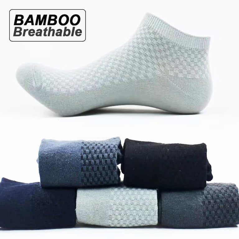 Men's Bamboo Fiber Business Short Style Ankle Socks - Pack of 5 Pairs, Large Size Range EU38-44, Breathable Moisture-Wicking Material for Ultimate Comfort and Sophistication, Ideal for Formal and Casual Wear, All-Day Wear in Warm Weather, High-Quality and Cost-Effective Sock Set