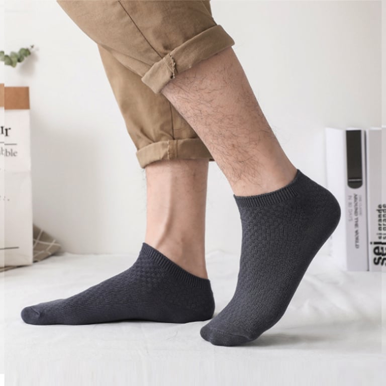 Men's Bamboo Fiber Business Short Style Ankle Socks - Pack of 5 Pairs, Large Size Range EU38-44, Breathable Moisture-Wicking Material for Ultimate Comfort and Sophistication, Ideal for Formal and Casual Wear, All-Day Wear in Warm Weather, High-Quality and Cost-Effective Sock Set