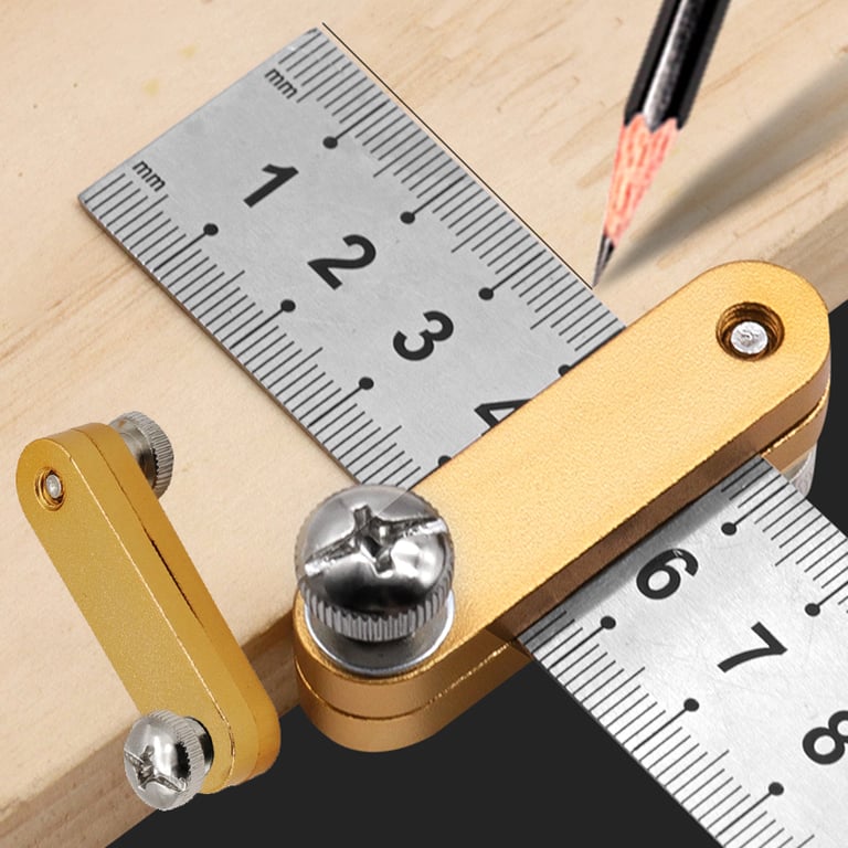 Adjustable Precision Steel Ruler Positioning Block with Integrated Line Marking Gauge for Carpentry and Woodworking Projects - Durable Woodworking Scriber with Adjustable Stop for Accurate Measurements and Cuts - Professional Precision Measuring Tool for Symmetrical and Precise Designs