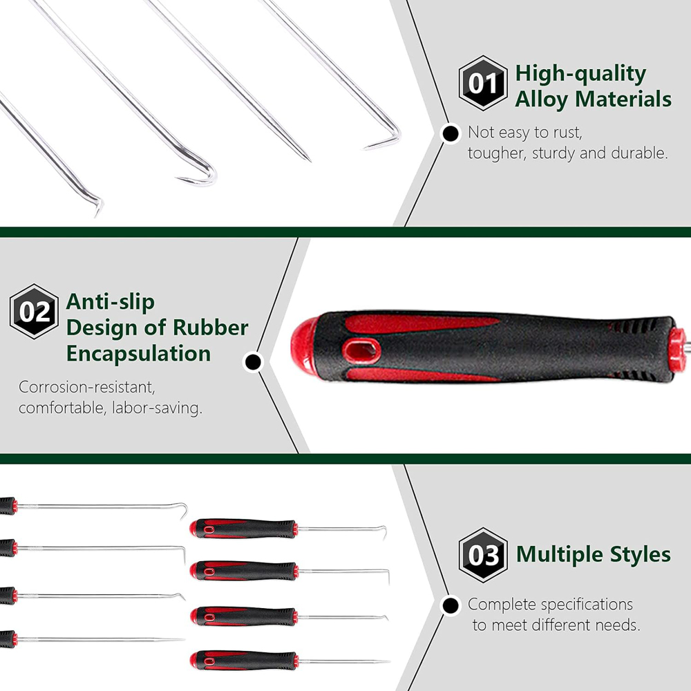 Durable 4-Piece Multi-Purpose Tools Set for Car Auto Vehicles - Oil Seals, O-Ring Seals, Gaskets, and More - High-Quality Screwdriver, Puller, Remover, Pick Hook - Ergonomic Design for Comfort and Control - Compact and Portable - Essential for DIY Enthusiasts and Professionals