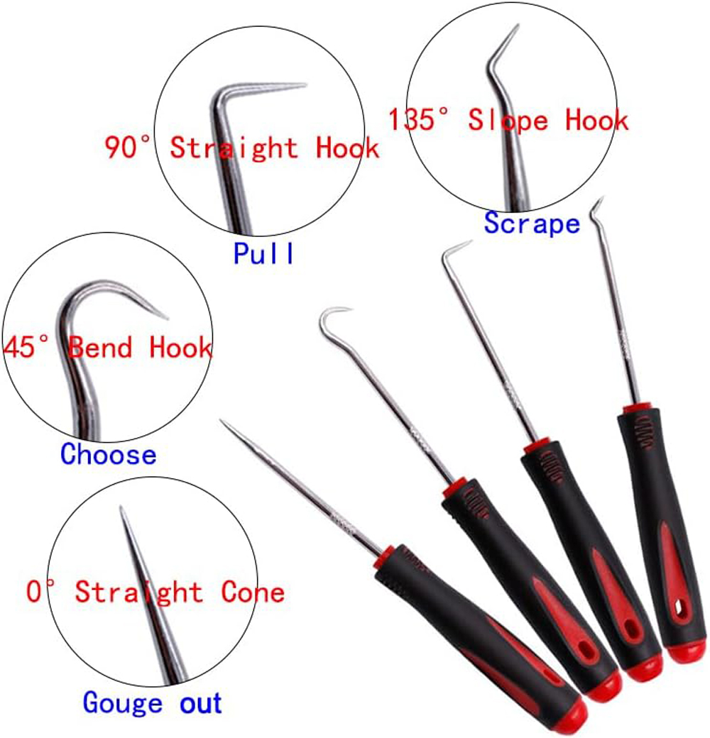 Durable 4-Piece Multi-Purpose Tools Set for Car Auto Vehicles - Oil Seals, O-Ring Seals, Gaskets, and More - High-Quality Screwdriver, Puller, Remover, Pick Hook - Ergonomic Design for Comfort and Control - Compact and Portable - Essential for DIY Enthusiasts and Professionals
