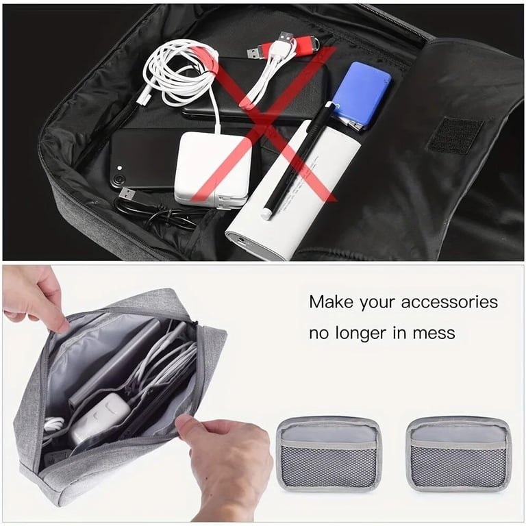 Compact Travel Electronics Organizer Bag with Water-Resistant Nylon Material, Multiple Compartments, and Carrying Handle - Ideal for Cables, Cords, SD Cards, Power Banks, Cosmetics, Toiletries, and More - Perfect for Business Trips, Vacations, Daily Use, and On-the-Go Efficiency