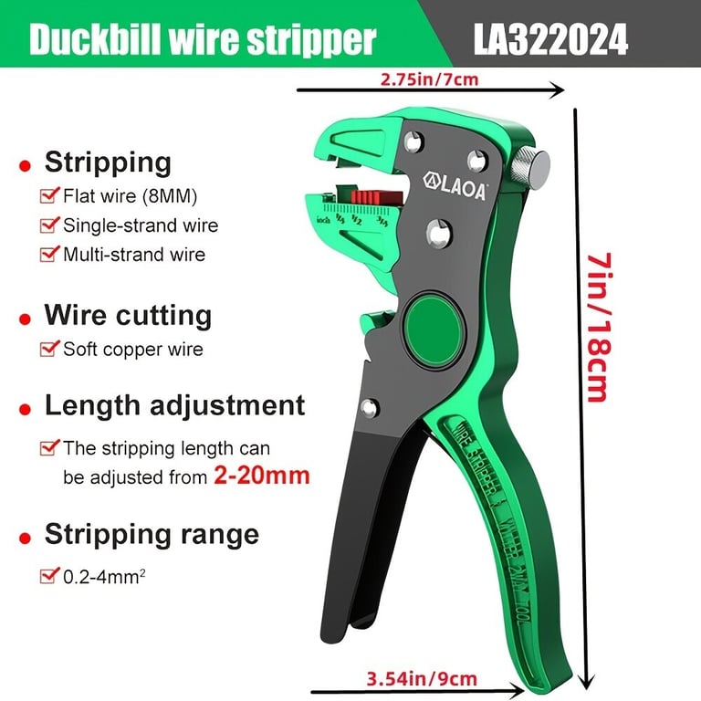 LAOA Automatic Wire Stripper with Precision Wire Stripping and Cutting, Length Adjustment, Efficient Wire Cutter, Durable Construction, Ergonomic Design - Ideal for Electrical Tasks, Flat Wires 0.2 to 4mm - High-Quality Tool for Accurate Results, Time-Saving and Comfortable Use