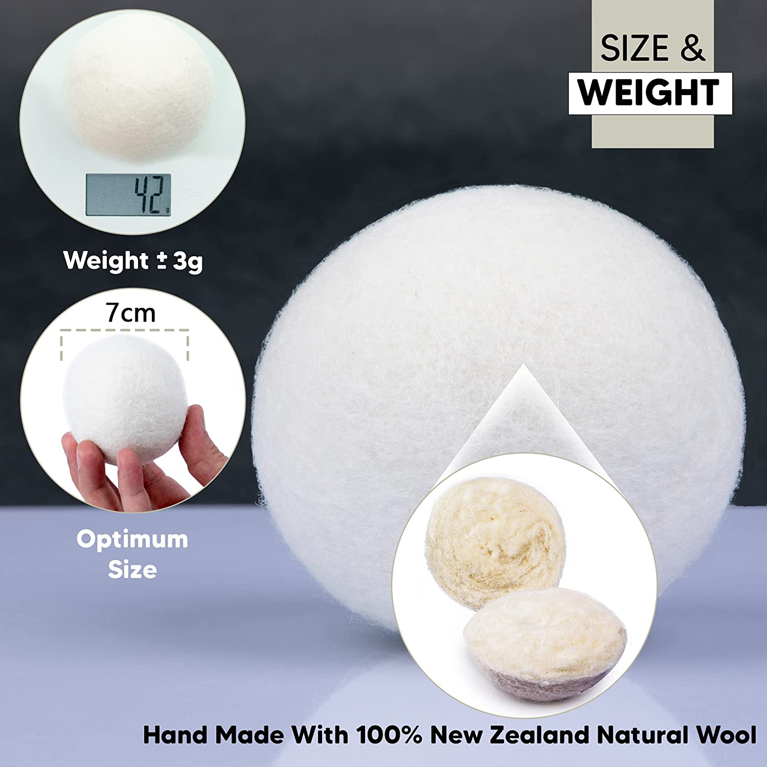 Premium 7CM Wool Dryer Balls - 100% Natural New Zealand Wool Fabric Softener for Hypoallergenic & Eco-Friendly Laundry - Reusable & Chemical-Free Alternative to Dryer Sheets - Reduce Wrinkles & Drying Time - Cost-Effective & Versatile Solution for Soft, Safe, & Fresh Clothes