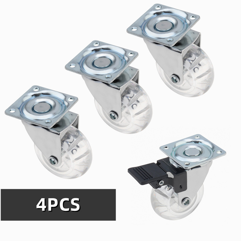 Set of 4 Transparent Crystal Clear 2-Inch PU Caster Wheels with Brake Function for Smooth Mobility and Universal Compatibility - Premium Furniture Wheel Replacement Set