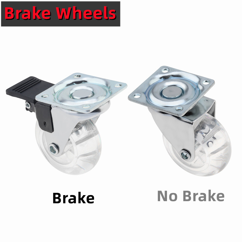 Set of 4 Transparent Crystal Clear 2-Inch PU Caster Wheels with Brake Function for Smooth Mobility and Universal Compatibility - Premium Furniture Wheel Replacement Set
