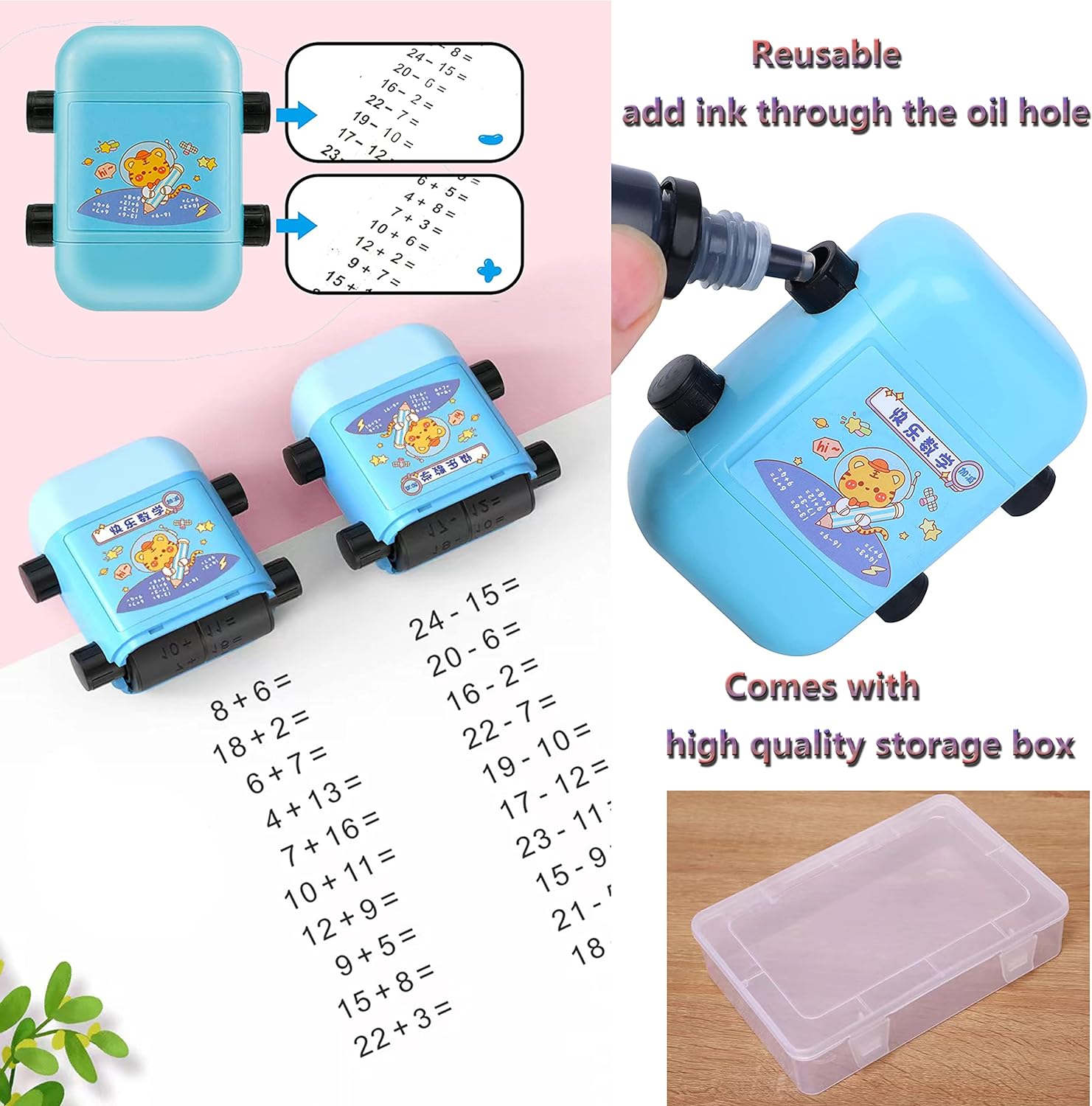 2 in 1 Math Roller Stamp for Interactive Multiplication and Division Learning | Smart Math Practice Tool for Kids | High-Quality Design for Clear and Precise Imprints | Compact and Portable Educational Math Tool for Children's Academic Success