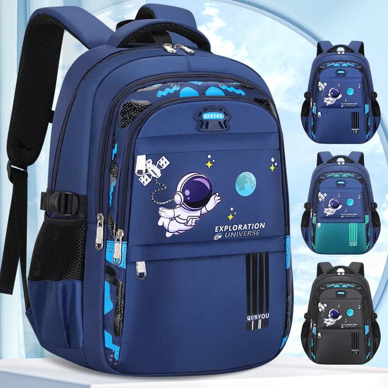 Spacious Astronaut-Themed Kids Backpack with Multiple Compartments, Waterproof Material, and Adjustable Straps - Durable School Bag for Books, Water Bottles, Snacks - Cute Design for Space Enthusiasts - Lightweight and Perfect for School, Travel, and Outdoor Activities