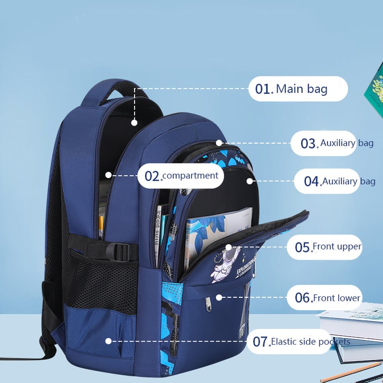 Spacious Astronaut-Themed Kids Backpack with Multiple Compartments, Waterproof Material, and Adjustable Straps - Durable School Bag for Books, Water Bottles, Snacks - Cute Design for Space Enthusiasts - Lightweight and Perfect for School, Travel, and Outdoor Activities