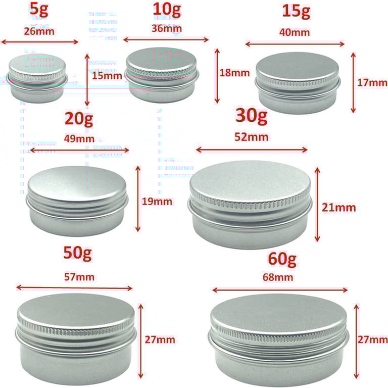 Set of 10 Aluminum Tins with Screw-Top Lids for Candles, Spices, Herbs, and More - Durable Corrosion-Resistant Storage Containers in Various Sizes (5g to 50g) - Easy-to-Use and Portable Travel Tins with Sleek Silver Finish - Ideal for Daily Use and On-the-Go Convenience