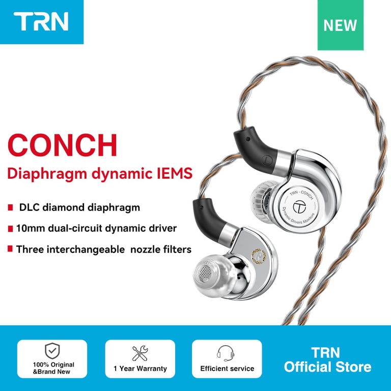 TRN Conch Earphone with High-Performance DLC Diamond Diaphragm, Dynamic Drivers, Tuning Nozzle Filters, Xiaomi Device Compatibility, and Enhanced Comfort - Immersive Sound Quality with Customizable Sound Signature and Secure Fit for Music Enthusiasts and Audiophiles