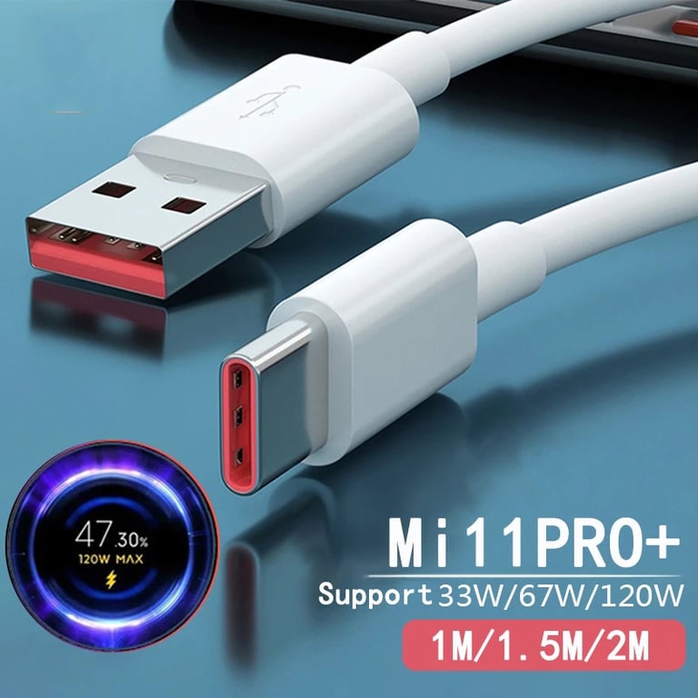 High Power 120W Charger Cable with USB Type C for Xiaomi Civi 11T Pro, Redmi Note 11 Pro+, Black Shark 4S Pro - 6A Output, Fast Charging, Durable Construction, Compatible with 67W and 55W Devices - Overcurrent, Overvoltage, Short Circuit Protection for Safe and Efficient Charging