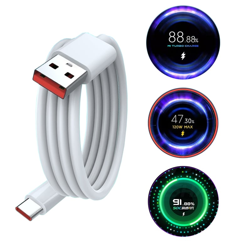 High Power 120W Charger Cable with USB Type C for Xiaomi Civi 11T Pro, Redmi Note 11 Pro+, Black Shark 4S Pro - 6A Output, Fast Charging, Durable Construction, Compatible with 67W and 55W Devices - Overcurrent, Overvoltage, Short Circuit Protection for Safe and Efficient Charging