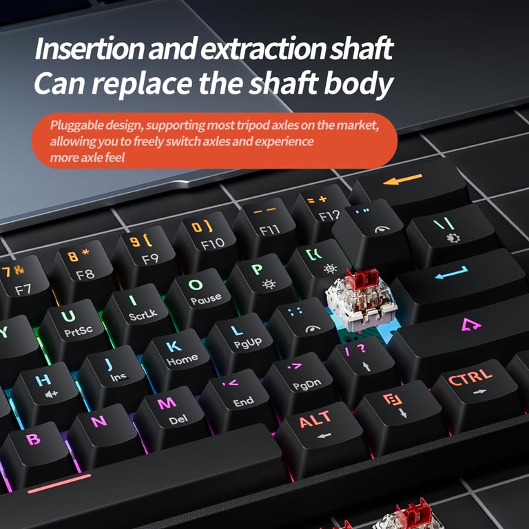 MUCAI MK61 USB Gaming Esports Mechanical Keyboard with Compact 61 Key Layout, Red Axis Switches, RGB Backlighting, Hot Swap Functionality, and Detachable Cable for Ultimate Gaming Experience and Customization