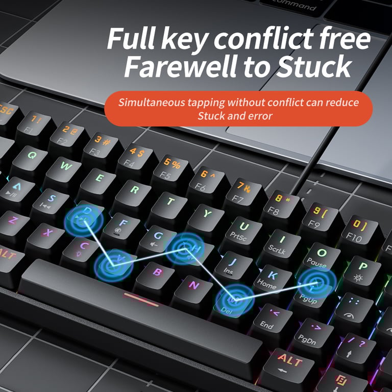 MUCAI MK61 USB Gaming Esports Mechanical Keyboard with Compact 61 Key Layout, Red Axis Switches, RGB Backlighting, Hot Swap Functionality, and Detachable Cable for Ultimate Gaming Experience and Customization