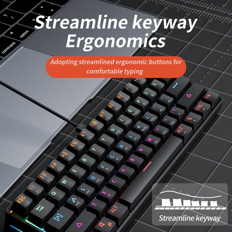 MUCAI MK61 USB Gaming Esports Mechanical Keyboard with Compact 61 Key Layout, Red Axis Switches, RGB Backlighting, Hot Swap Functionality, and Detachable Cable for Ultimate Gaming Experience and Customization