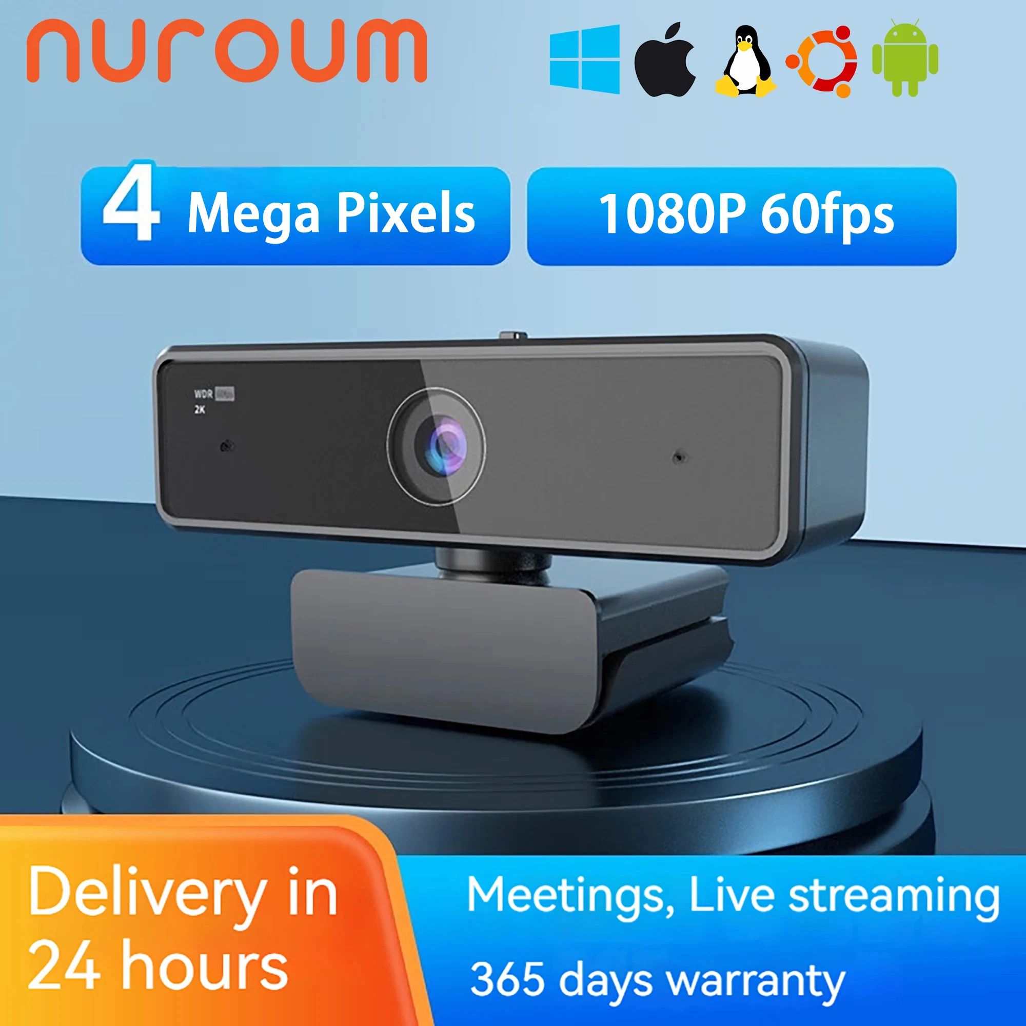 Nuroum V11 1080p 60fps Webcam with Plug and Play USB Interface, Mini Design, Integrated Microphone, and 2K Resolution Support for Crystal Clear Video Calls, Recordings, and Streams on-the-go
