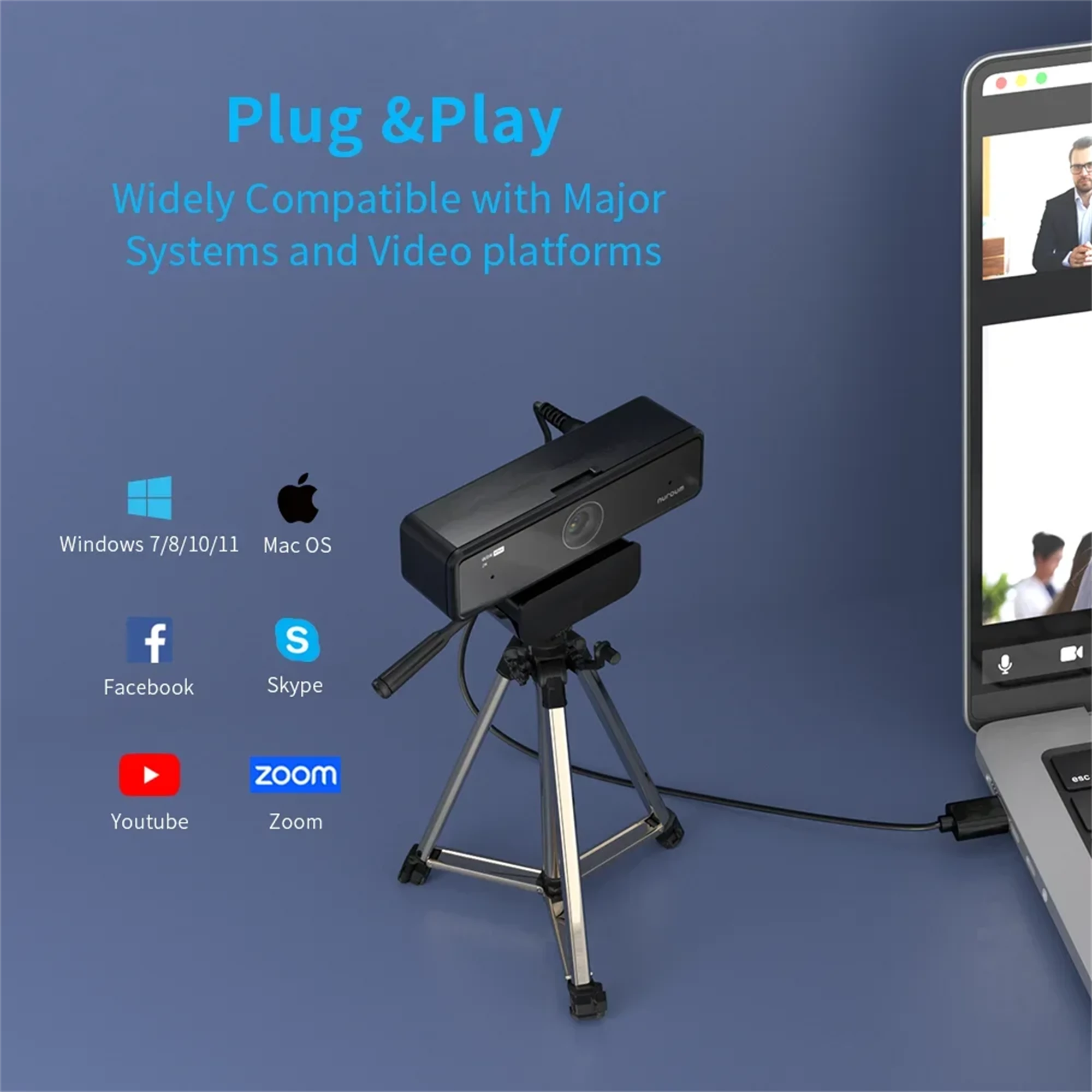 Nuroum V11 1080p 60fps Webcam with Plug and Play USB Interface, Mini Design, Integrated Microphone, and 2K Resolution Support for Crystal Clear Video Calls, Recordings, and Streams on-the-go