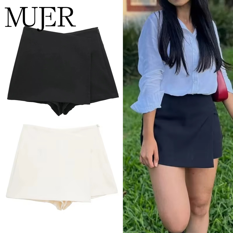 MUJER 2025 Asymmetric Skort - High Waist Mini Skirt Shorts with Asymmetrical Hemline for Women - Versatile Bermuda Shorts Style for Casual and Party Wear - Premium Quality Fabric, Soft and Breathable - Easy to Style with Various Outfits - Available in Multiple Sizes for Perfect Fit