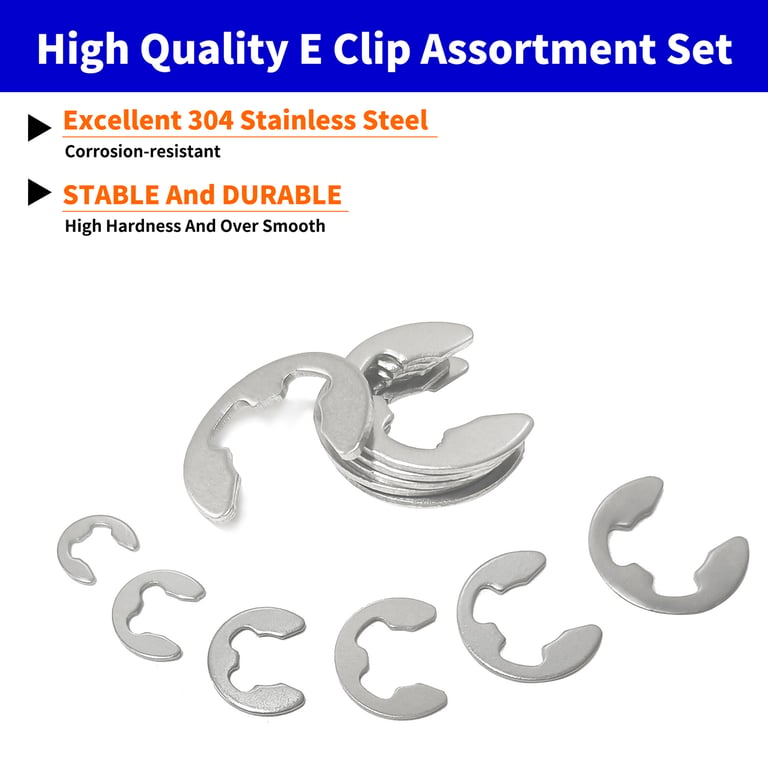 High-Quality Stainless Steel and Carbon Steel E Circlip Shaft External Retaining Rings Set - 10 Sizes for Secure Fastening, Rust Resistance, Easy Installation - Ideal for Automotive, Machinery, DIY Projects - Durable and Reliable Shaft Grip for Safety and Efficiency