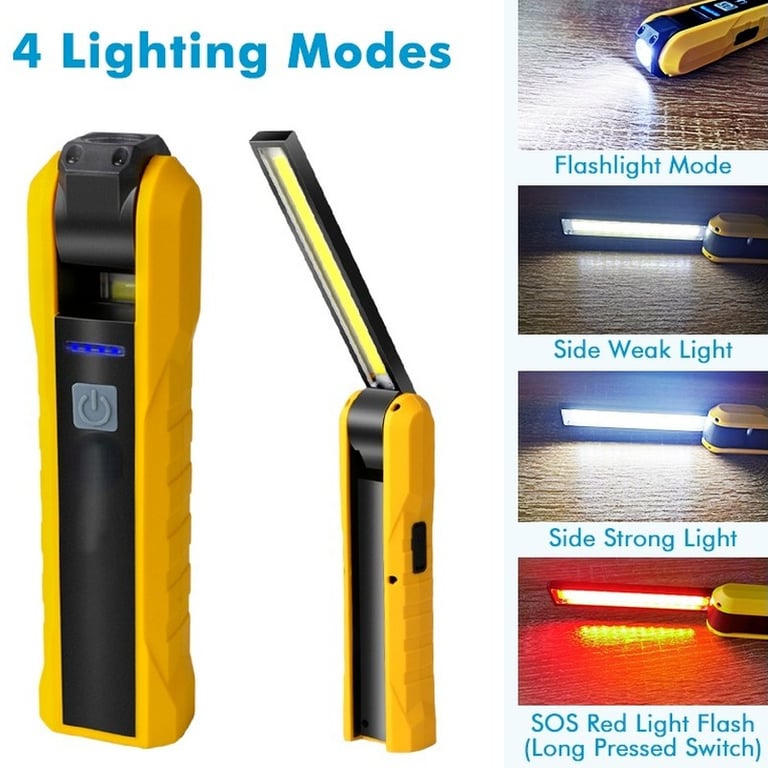 Compact and Lightweight COB Working Light with Magnetic Base and Rotatable Design for Hands-Free Use - Bright USB Rechargeable Flashlight for Automotive Repairs, Camping, and Emergency Situations - Durable Construction with Built-In Hook for Versatile Applications