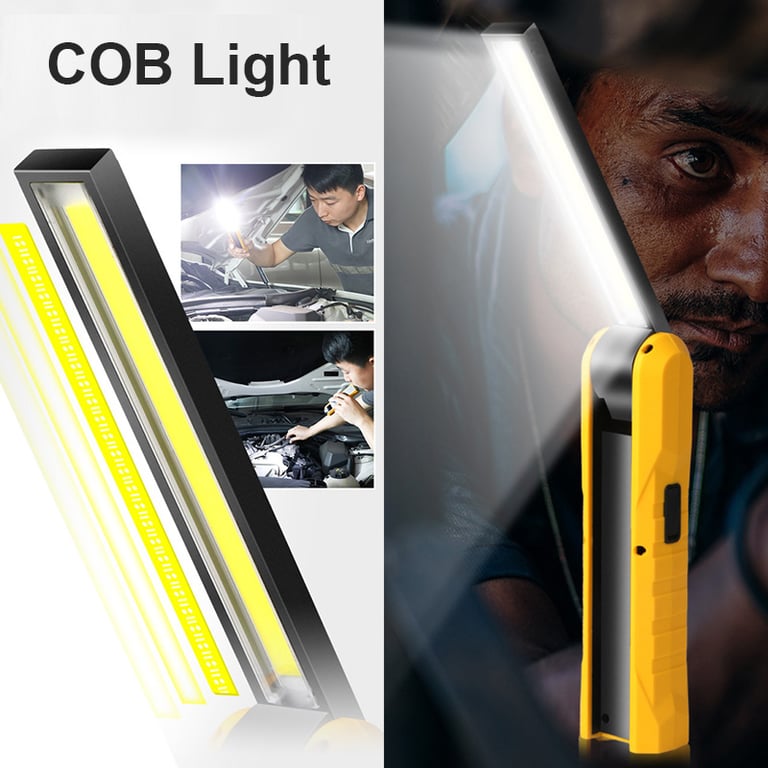 Compact and Lightweight COB Working Light with Magnetic Base and Rotatable Design for Hands-Free Use - Bright USB Rechargeable Flashlight for Automotive Repairs, Camping, and Emergency Situations - Durable Construction with Built-In Hook for Versatile Applications