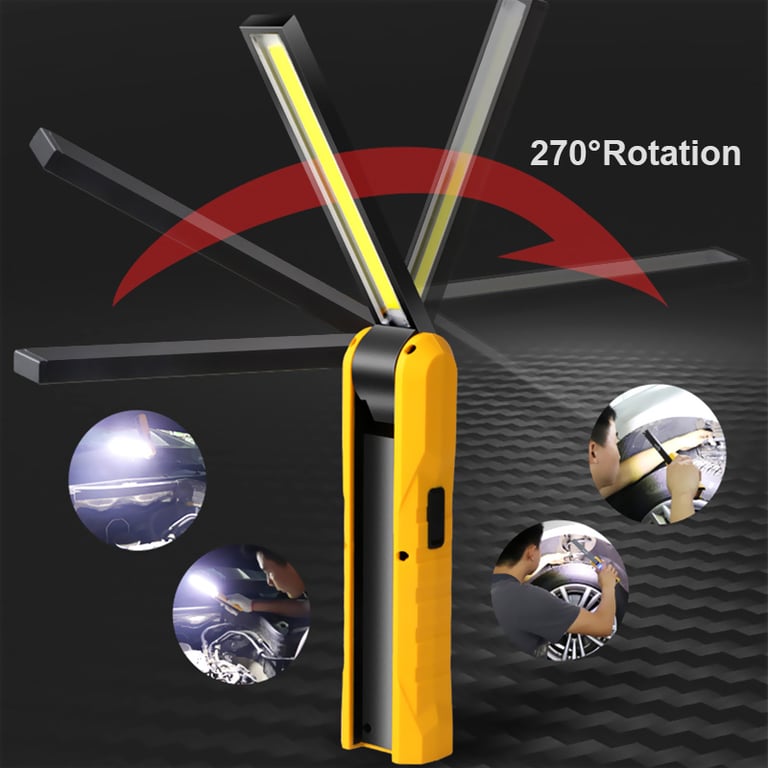 Compact and Lightweight COB Working Light with Magnetic Base and Rotatable Design for Hands-Free Use - Bright USB Rechargeable Flashlight for Automotive Repairs, Camping, and Emergency Situations - Durable Construction with Built-In Hook for Versatile Applications