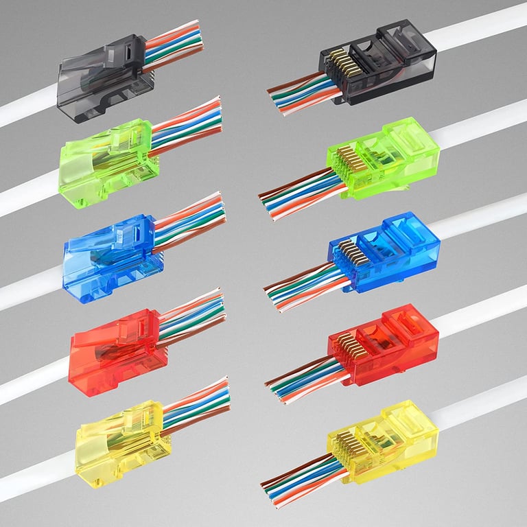 ZoeRax 100Pcs RJ45 Cat6 Connectors - High-Quality Assorted Color Ethernet Modular Plug Bottled for EZ Crimp Design and Wide Compatibility