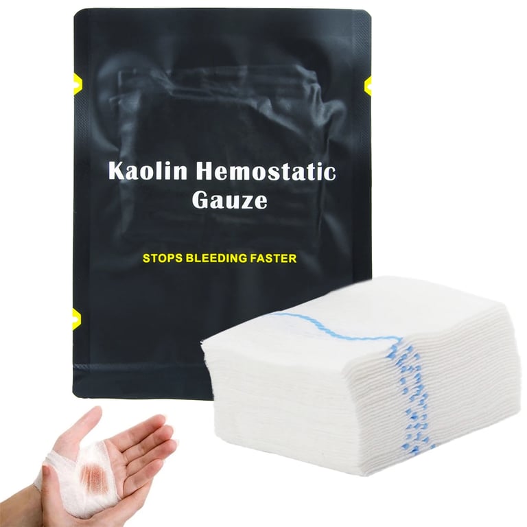Hemostatic Kaolin Gauze Combat Emergency Trauma Z-Fold Soluble For IFAK Tactical First Aid Kit Medical Wound Dressing Highly Absorbent Blood Clotting Control Severe Bleeding Emergency Trauma Soluble Wound Dressing Absorbent Gauze