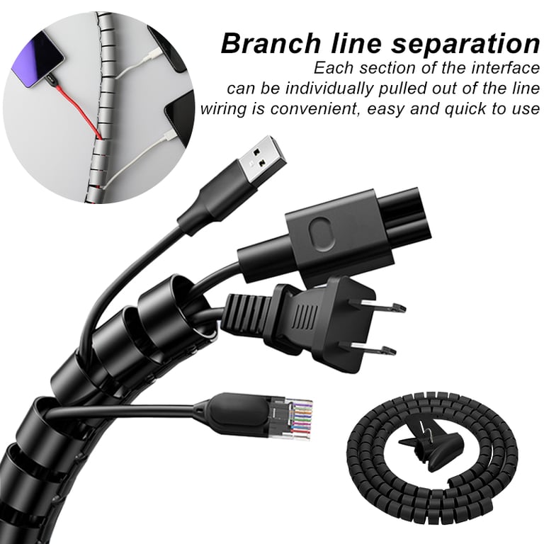 Durable Black Cable Wire Protector Sleeve - Flexible Cord Management Tube for Office and Home - Easy Installation Cable Organizer for Neat and Tangle-Free Cables - Long-Lasting Coiled Design for Protection and Lifespan Extension - Versatile Use in Various Settings with Professional Appearance
