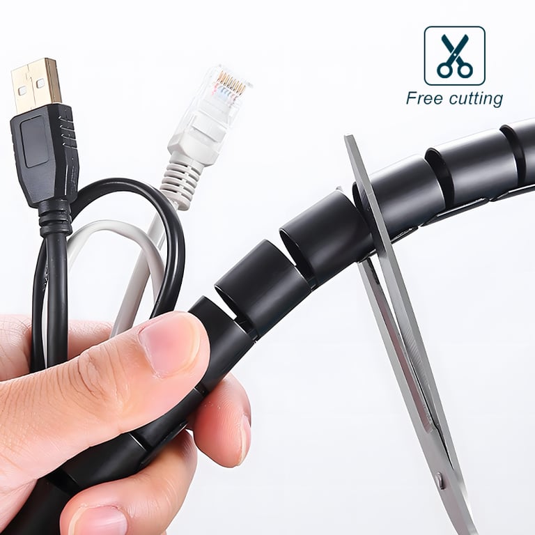 Durable Black Cable Wire Protector Sleeve - Flexible Cord Management Tube for Office and Home - Easy Installation Cable Organizer for Neat and Tangle-Free Cables - Long-Lasting Coiled Design for Protection and Lifespan Extension - Versatile Use in Various Settings with Professional Appearance