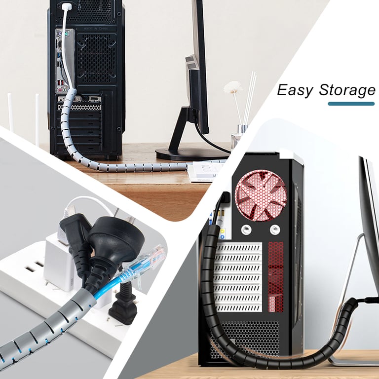 Durable Black Cable Wire Protector Sleeve - Flexible Cord Management Tube for Office and Home - Easy Installation Cable Organizer for Neat and Tangle-Free Cables - Long-Lasting Coiled Design for Protection and Lifespan Extension - Versatile Use in Various Settings with Professional Appearance