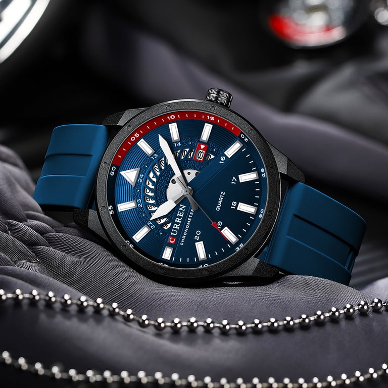 CURREN Fashion Men Watch with Stylish Design, Waterproof Functionality, Automatic Date Display, Military-Inspired Design, and Top Brand Quality - Silicone Strap, Rugged Appeal, Luminous Hands, High-Quality Timepiece for Everyday Wear, Swimming, Showering - Affordable Luxury Watch