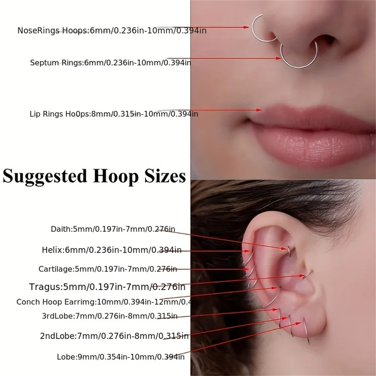 Premium Stainless Steel Nose Rings Hoops Set of 5 or 10 - Hypoallergenic Hinged Hoops for Septum, Tragus, Cartilage - Easy Clicker Closure - Various Sizes and Colors - Rust Resistant Jewelry for Sensitive Skin - Stylish and Versatile Piercings Accessories