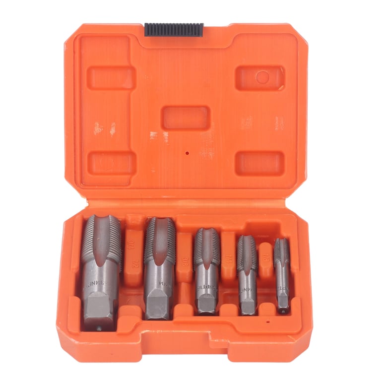 High-Speed Steel NPT Pipe Taps Set - 5 Sizes (3/4, 1/2, 3/8, 1/4, 1/8 inch) - Thread Forming Tap for Tight Fit - Comfortable Grip Handles - Precision Threading for Pipe Cleaning and Maintenance - Durable and Versatile Tool for Plumbers and DIY Enthusiasts