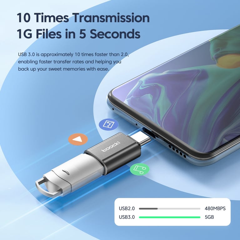 Toocki OTG USB 3.0 to Type C Adapter for High-Speed Data Transfer and Versatile Compatibility - Durable Construction, Plug-and-Play Functionality, Compact and Portable Design for Macbook, Xiaomi, Samsung, and More