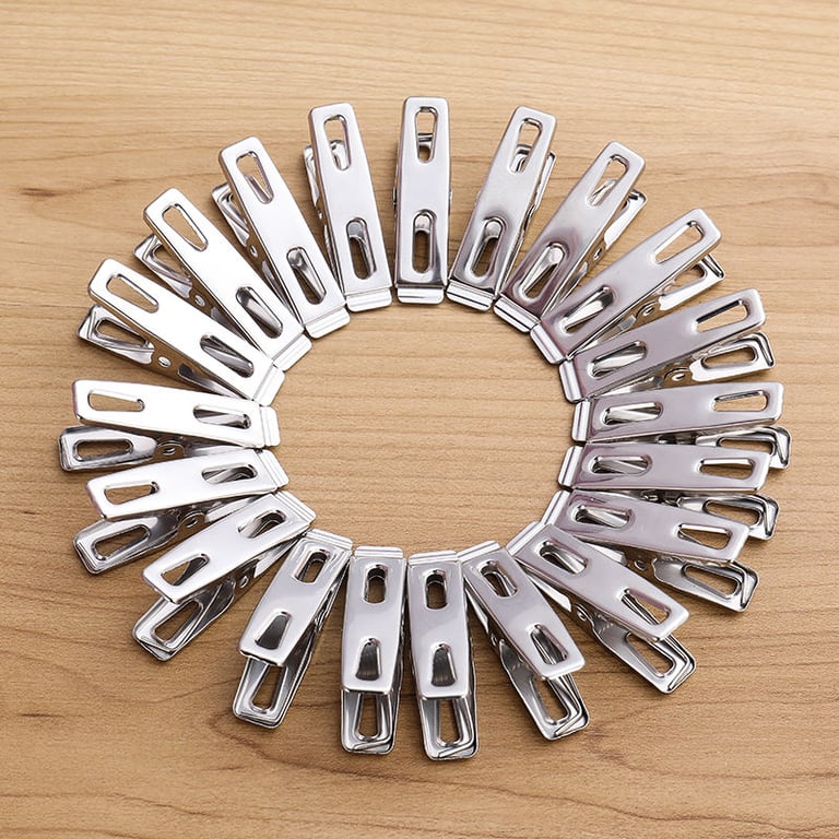 Premium Stainless Steel Clothes Pegs Set - 40 Windproof Metal Clamps for Secure Grip and Durability - Rust-Resistant Laundry Pins for Hanging Clothes, Photos, Artworks, and Sealing Bags - Ergonomic Design for Easy Handling and Long-Lasting Use
