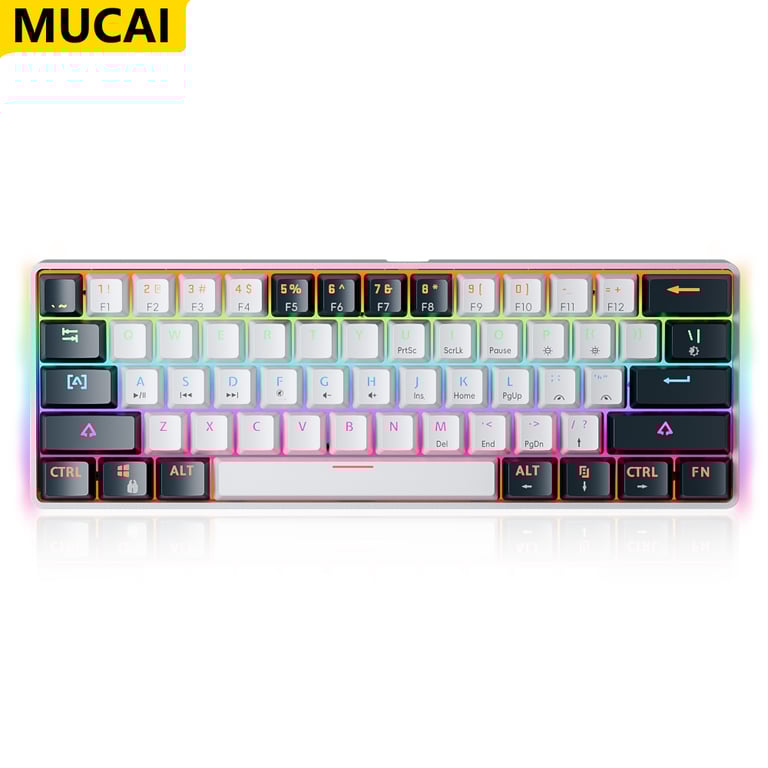 MUCAI MK61 USB Gaming Mechanical Keyboard with Red Switches, RGB Backlit, Hot Swappable 61 Keys, Wired Detachable Cable - High Performance and Reliability for Serious Gamers, Customizable Lighting Effects, Durable Construction for Intense Gaming Sessions